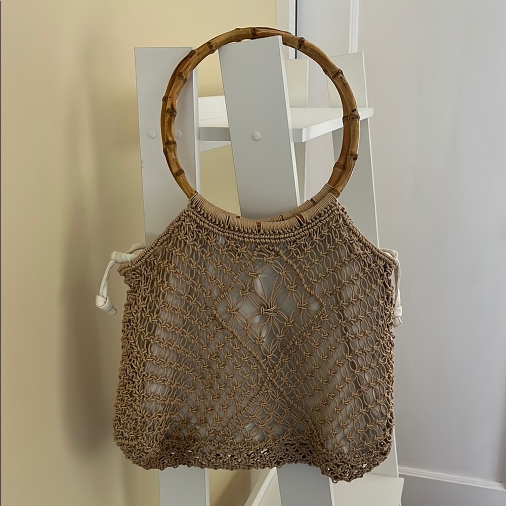 J McLaughlin Crochet Bag with Bamboo Handles